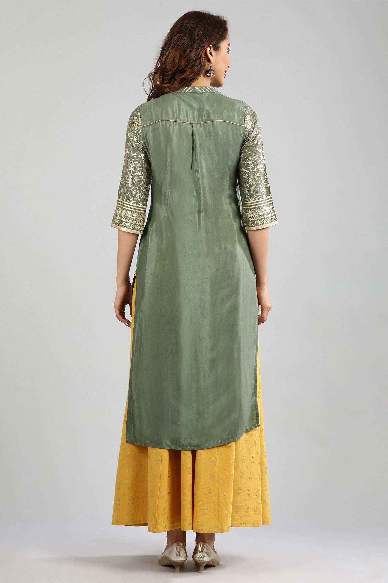 Green Band Collar Printed kurta