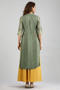 Green Band Collar Printed kurta