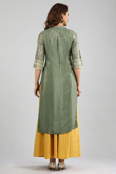 Green Band Collar Printed kurta