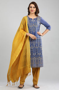 Blue Round Neck Printed kurta