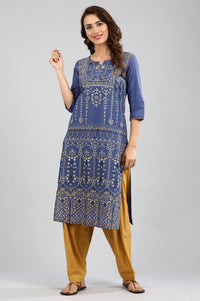 Blue Round Neck Printed kurta