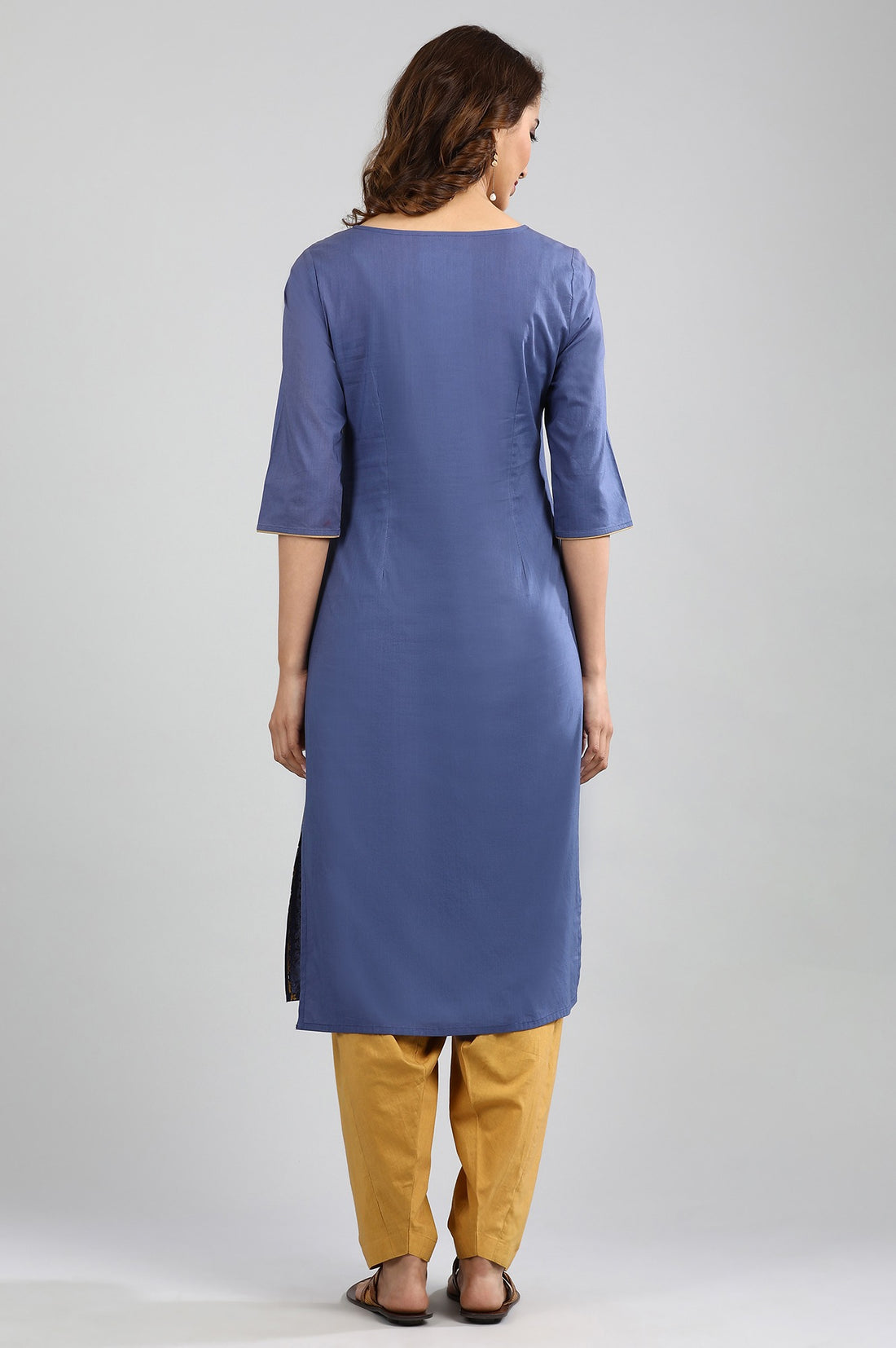 Blue Round Neck Printed kurta