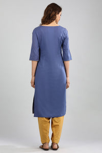 Blue Round Neck Printed kurta