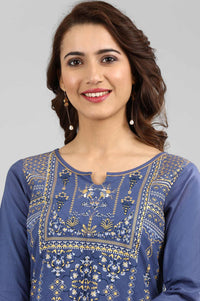 Blue Round Neck Printed kurta