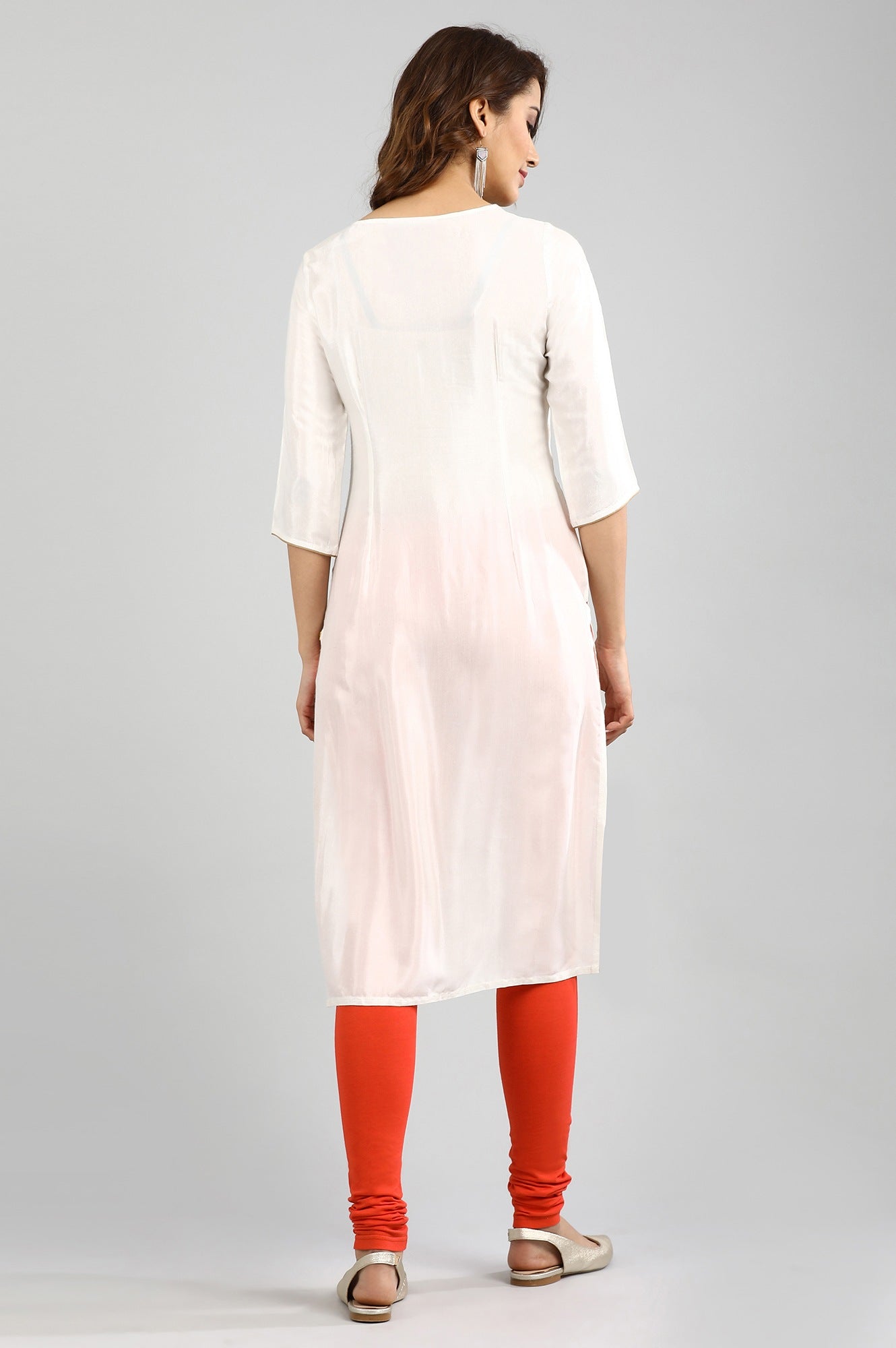 White Round Neck Printed kurta