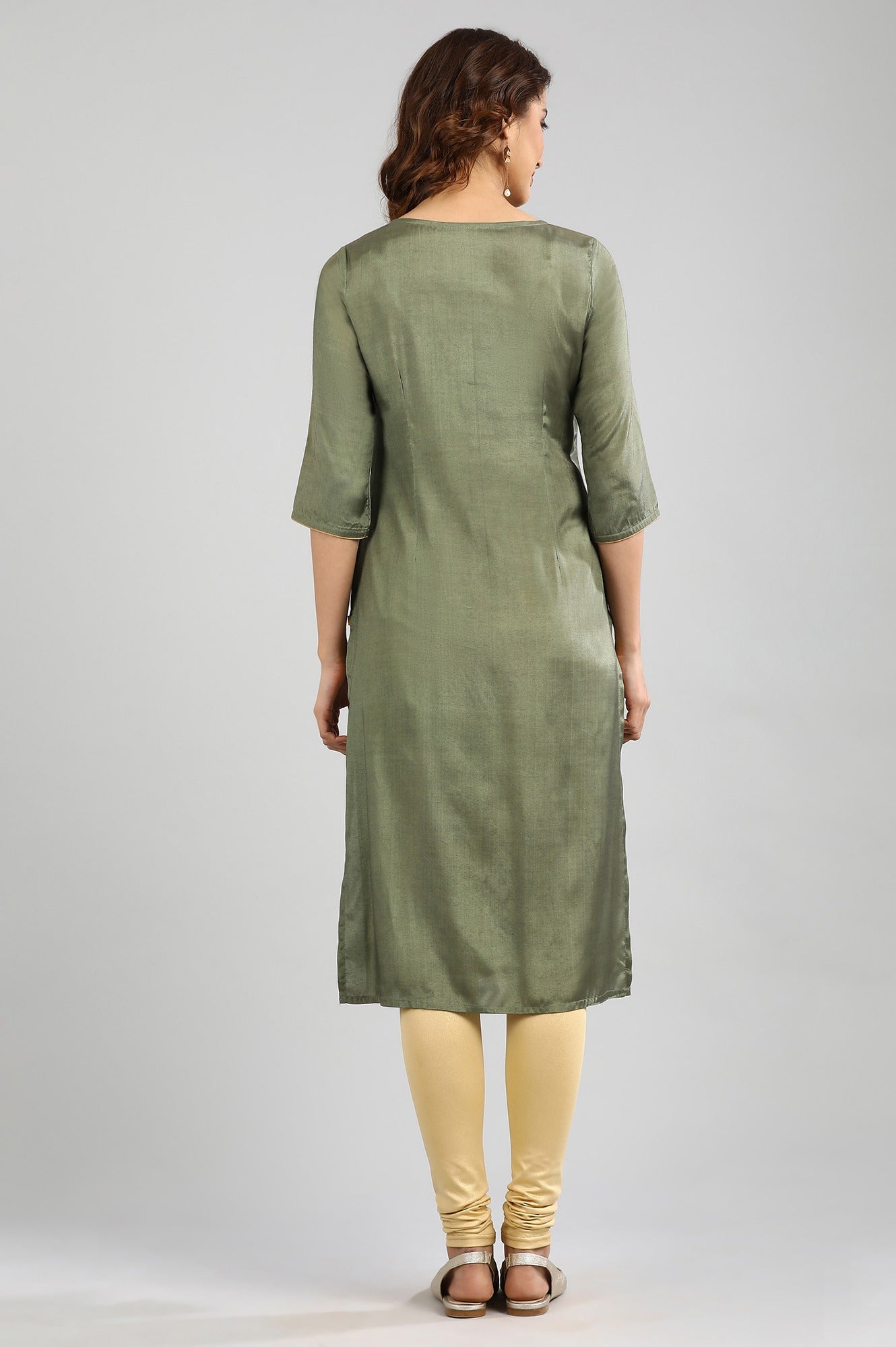 Green Round Neck Printed kurta