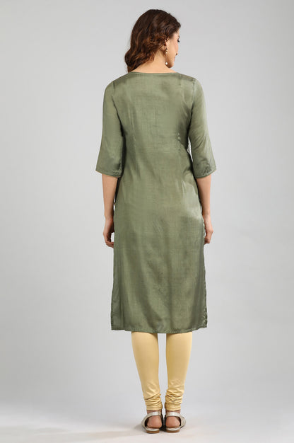 Green Round Neck Printed kurta