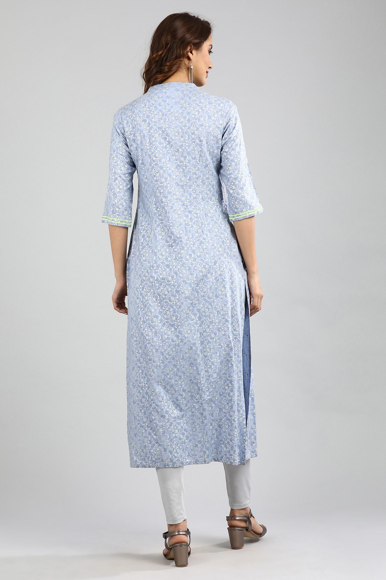 Blue Band Collar Printed kurta