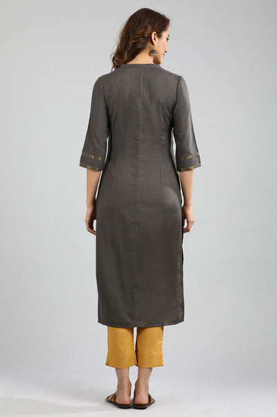 Grey Band Collar Yarn-dyed kurta