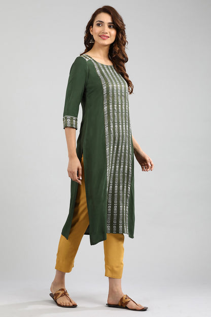 Green Round Neck Yarn-dyed kurta