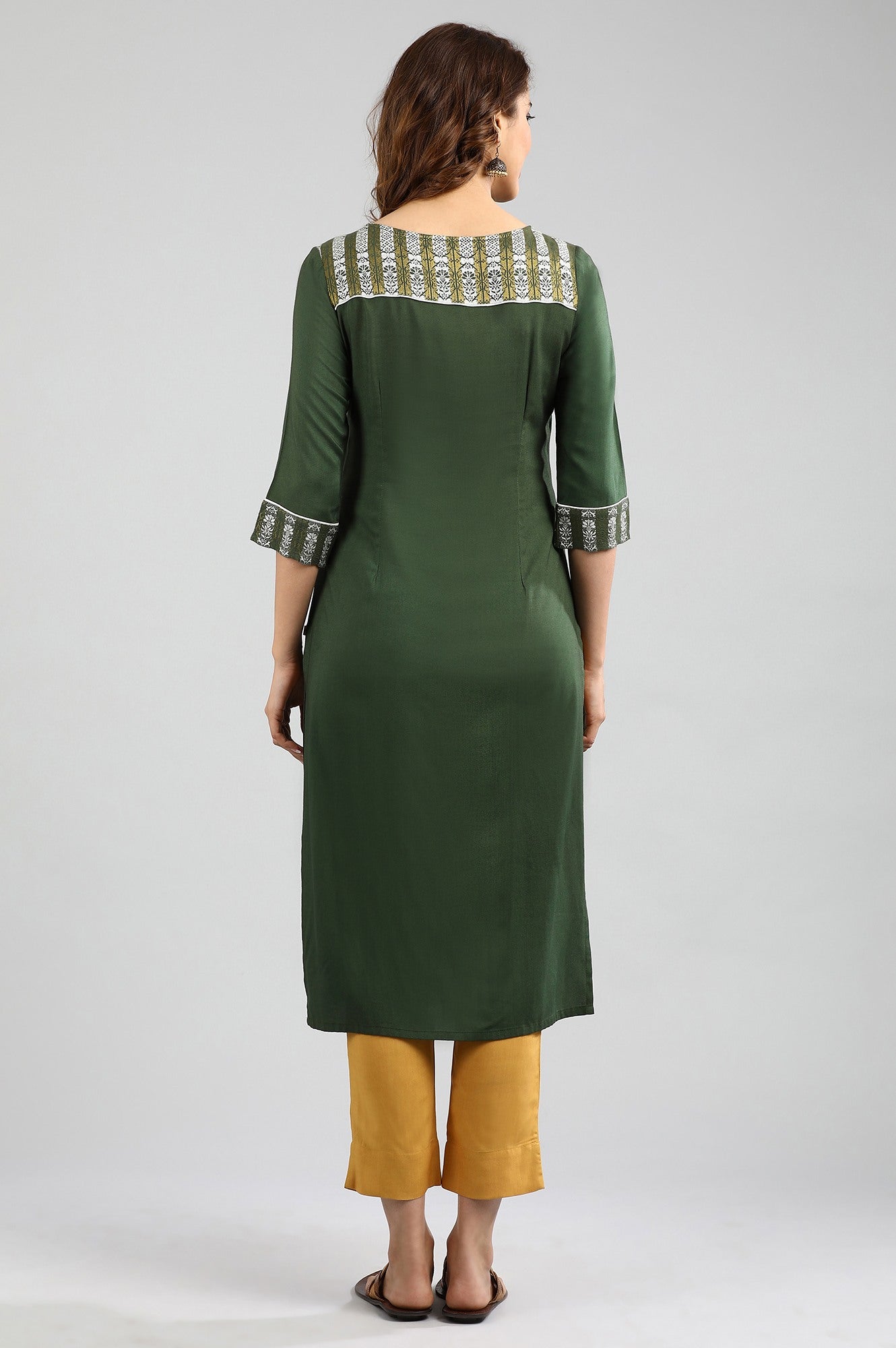 Green Round Neck Yarn-dyed kurta