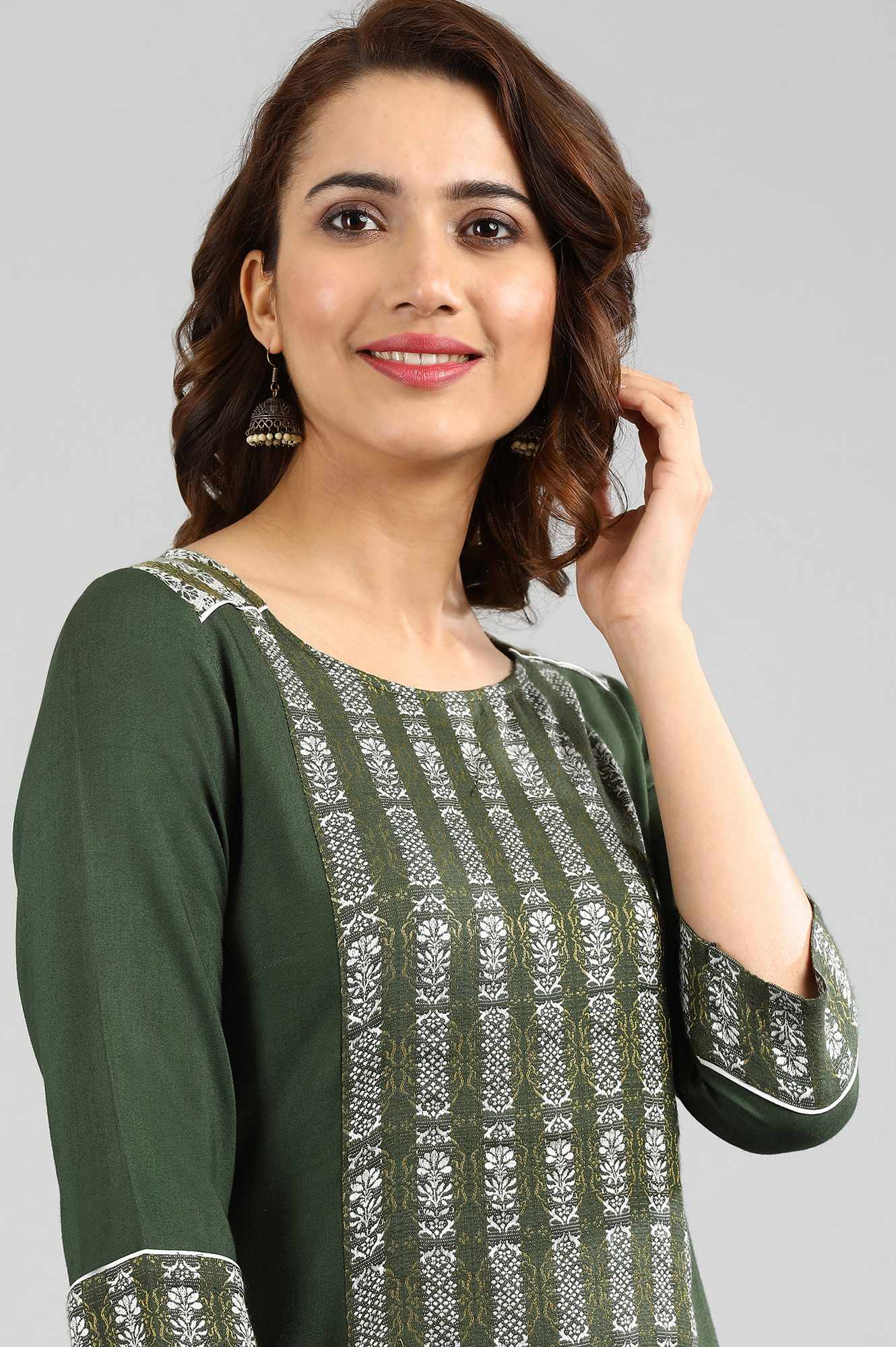 Green Round Neck Yarn-dyed kurta