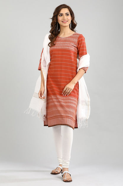 Brown Round Neck Yarn-dyed kurta