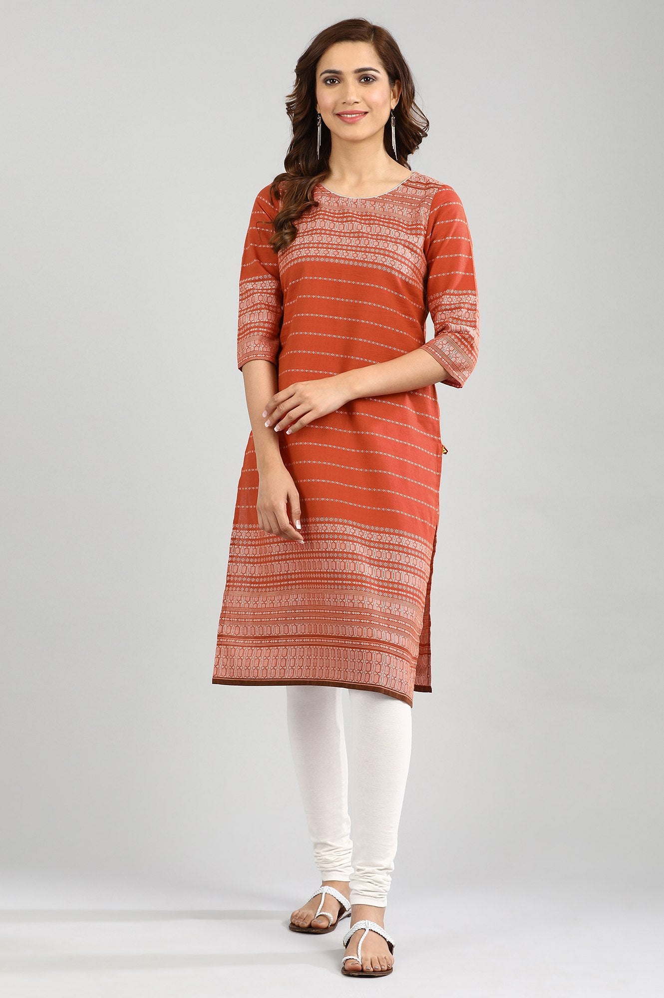 Brown Round Neck Yarn-dyed kurta