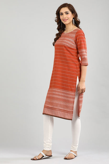 Brown Round Neck Yarn-dyed kurta