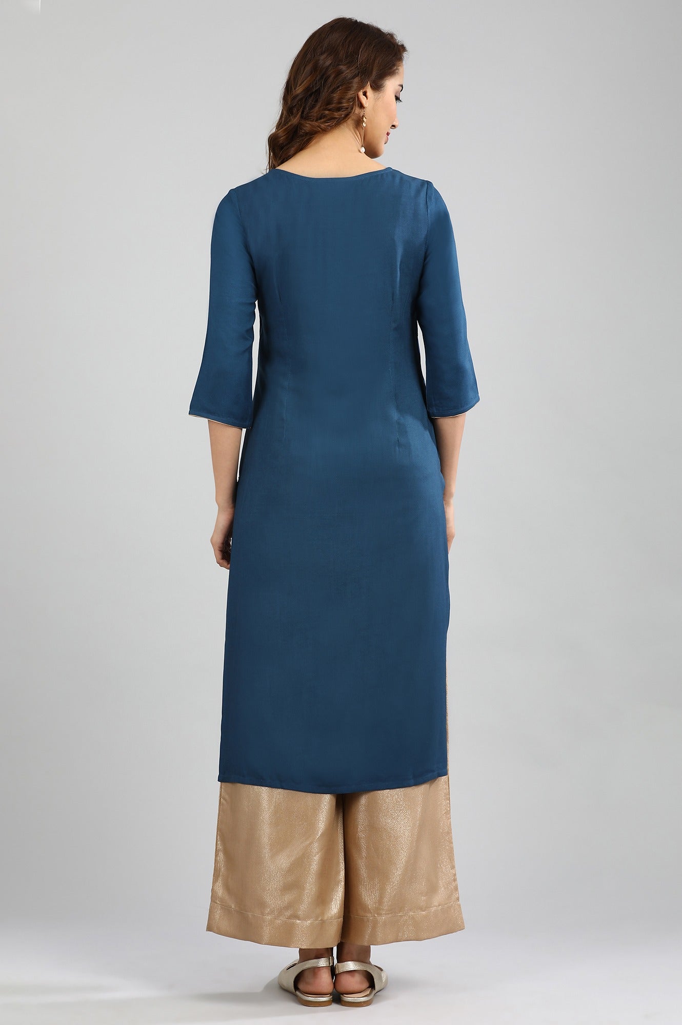 Blue Round Neck Yarn-dyed kurta