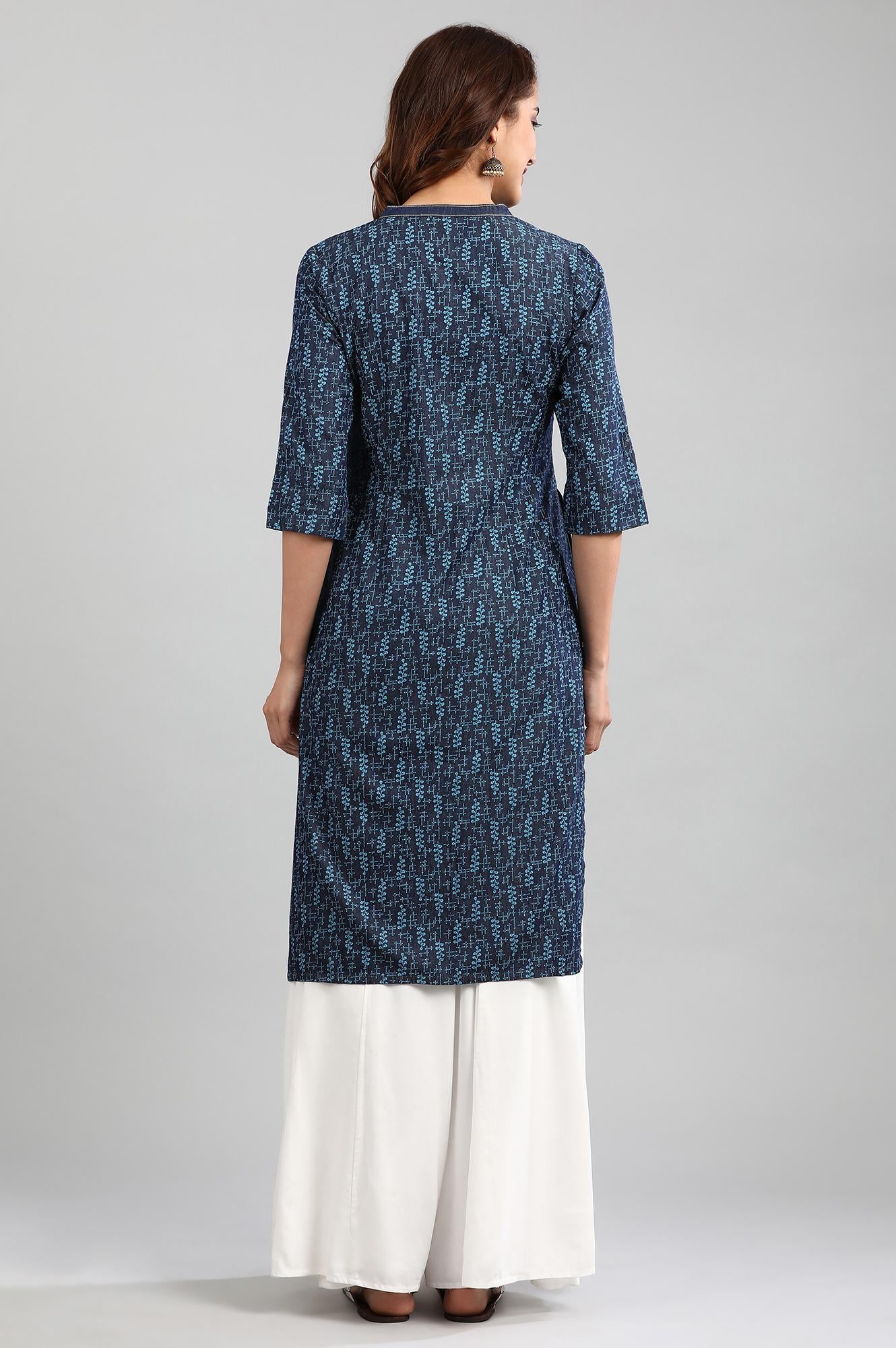 Blue Mandarin Neck Printed kurta