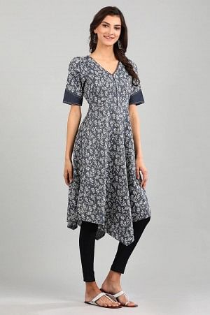 Blue V-Neck Printed Dress