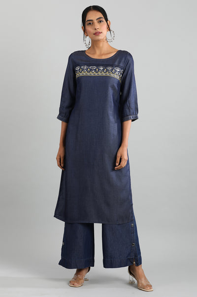 Blue Round Neck Denim kurta