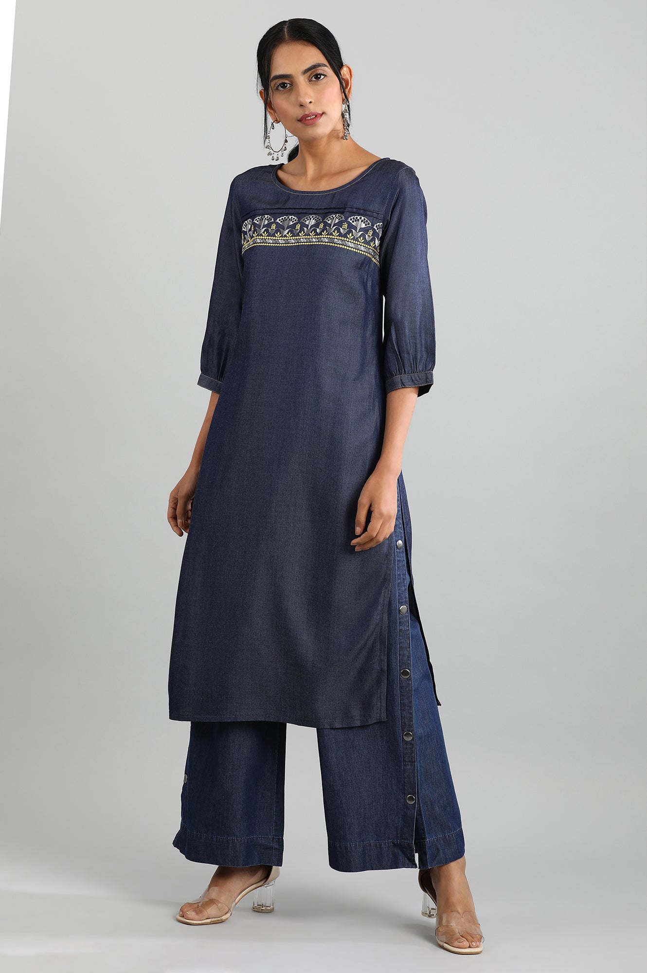 Blue Round Neck Denim kurta