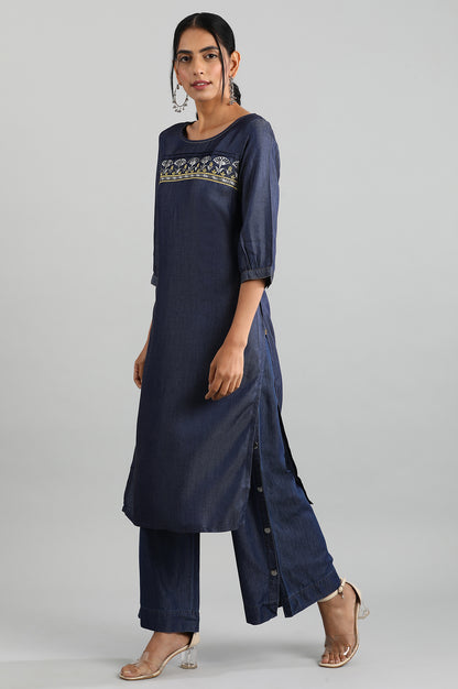 Blue Round Neck Denim kurta