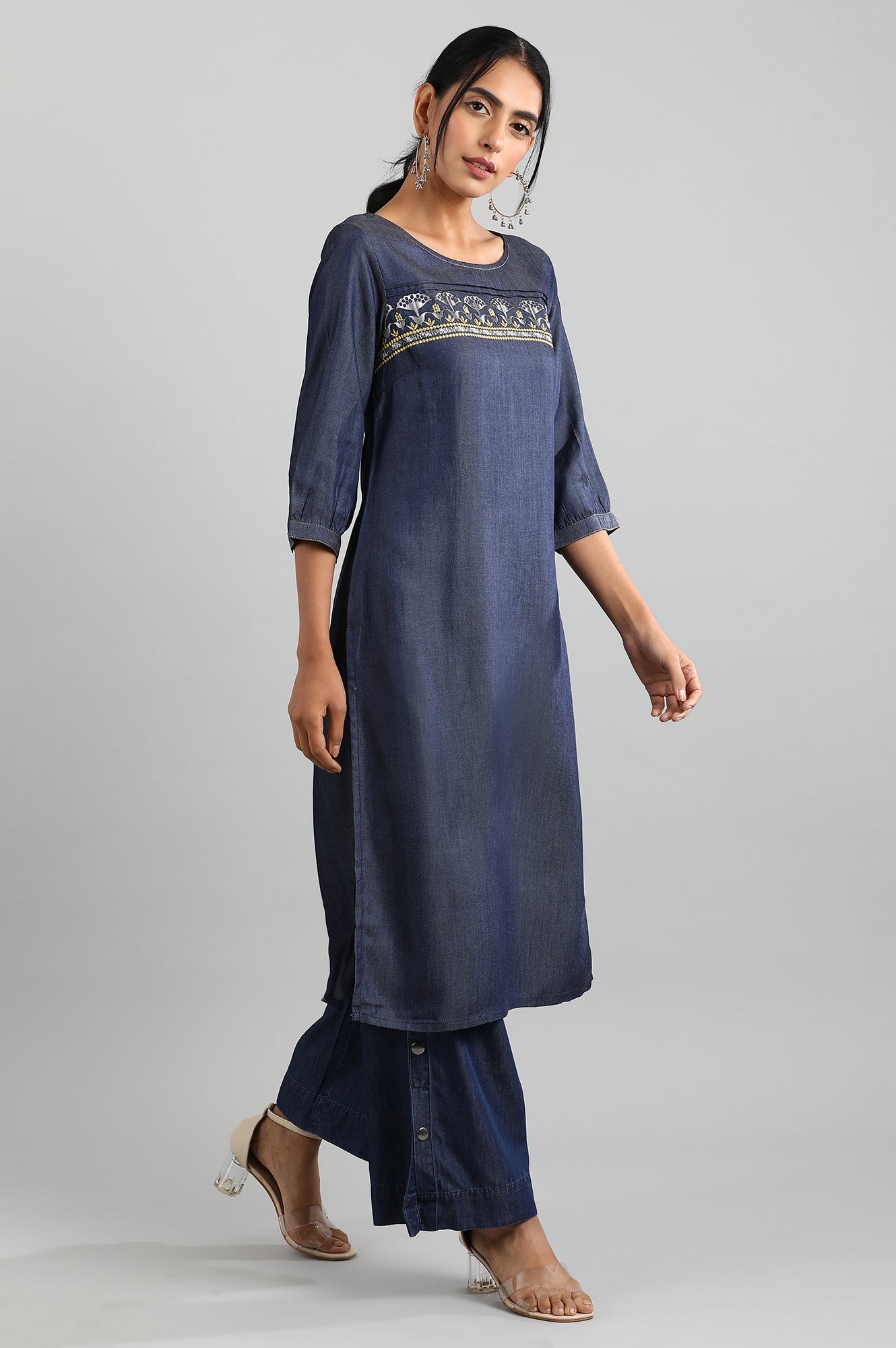 Blue Round Neck Denim kurta