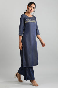 Blue Round Neck Denim kurta