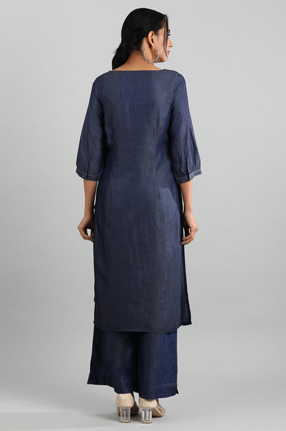 Blue Round Neck Denim kurta