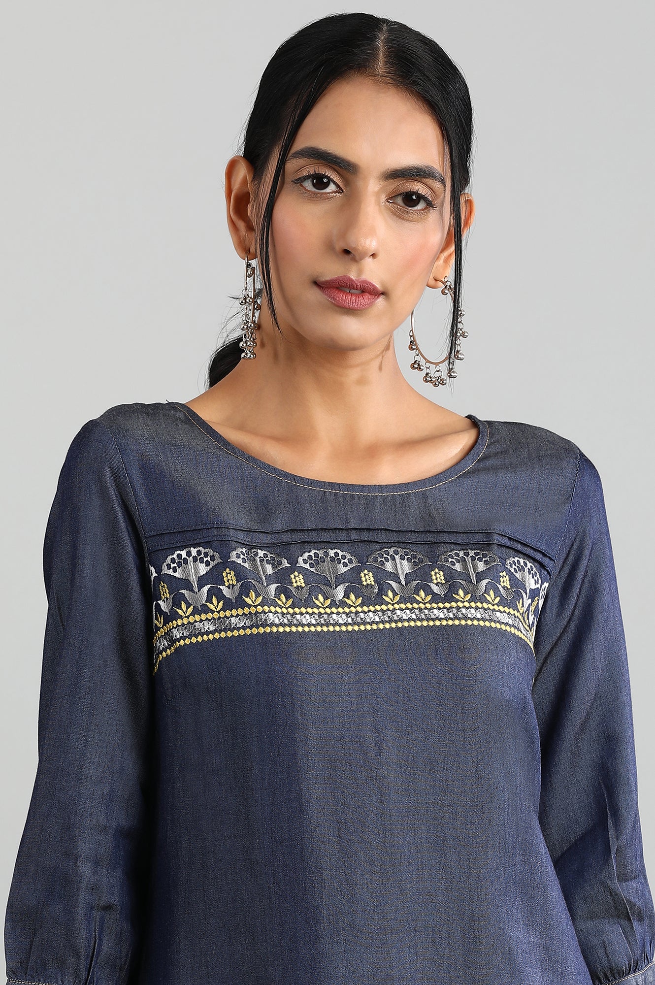 Blue Round Neck Denim kurta