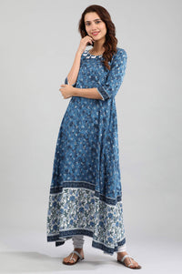 Blue Round Neck Flared kurta