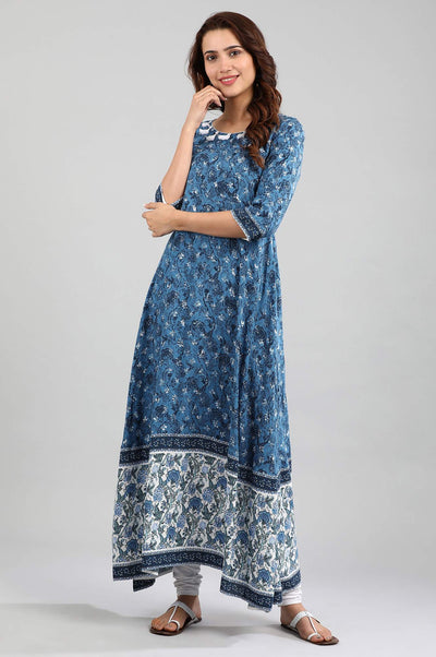 Blue Round Neck Flared kurta
