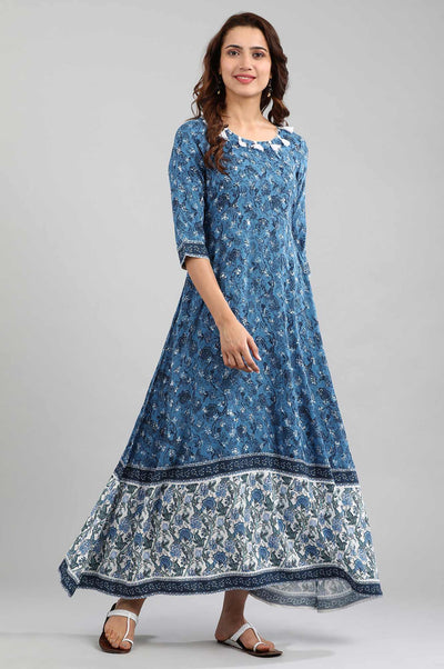 Blue Round Neck Flared kurta