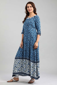 Blue Round Neck Flared kurta