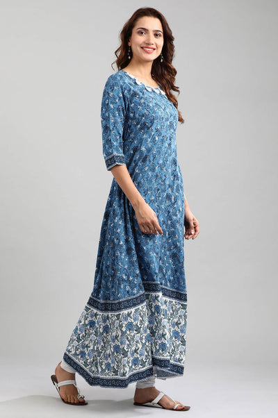 Blue Round Neck Flared kurta