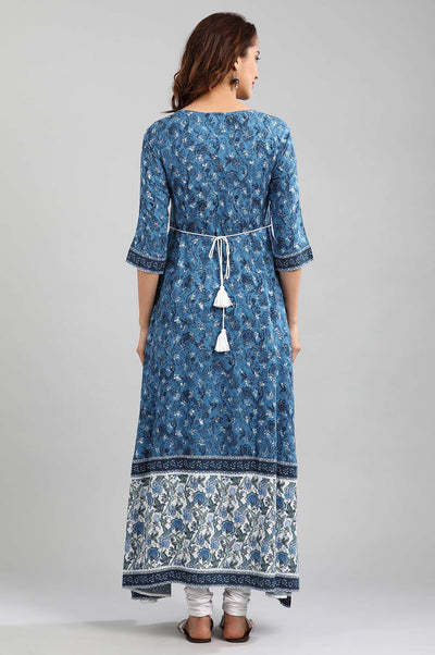 Blue Round Neck Flared kurta