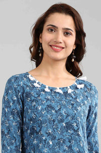 Blue Round Neck Flared kurta