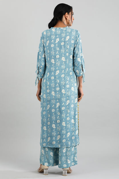 Blue Band Collar Printed kurta