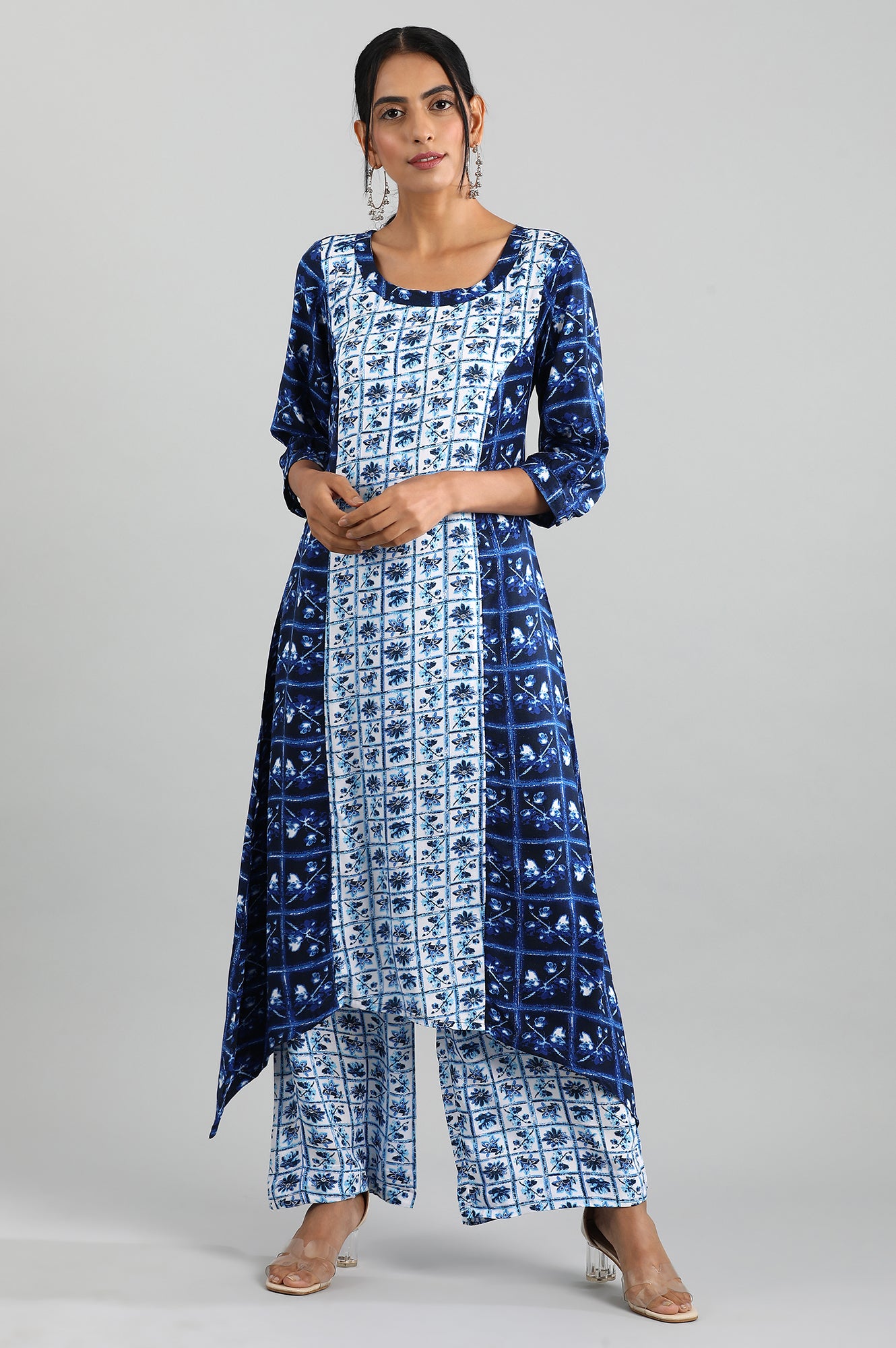 Blue Round Neck Printed kurta