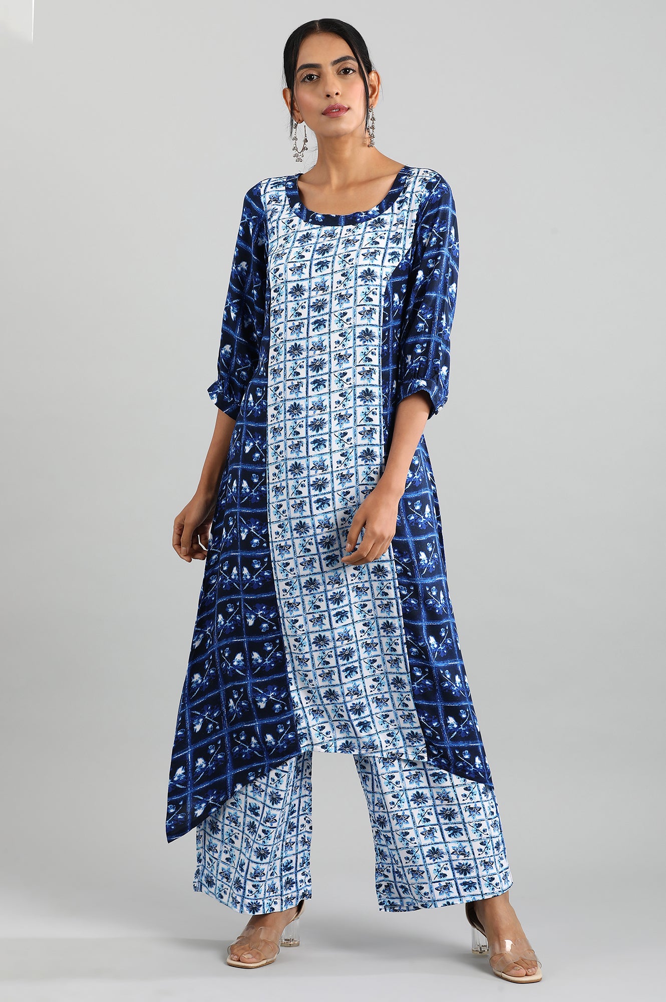 Blue Round Neck Printed kurta