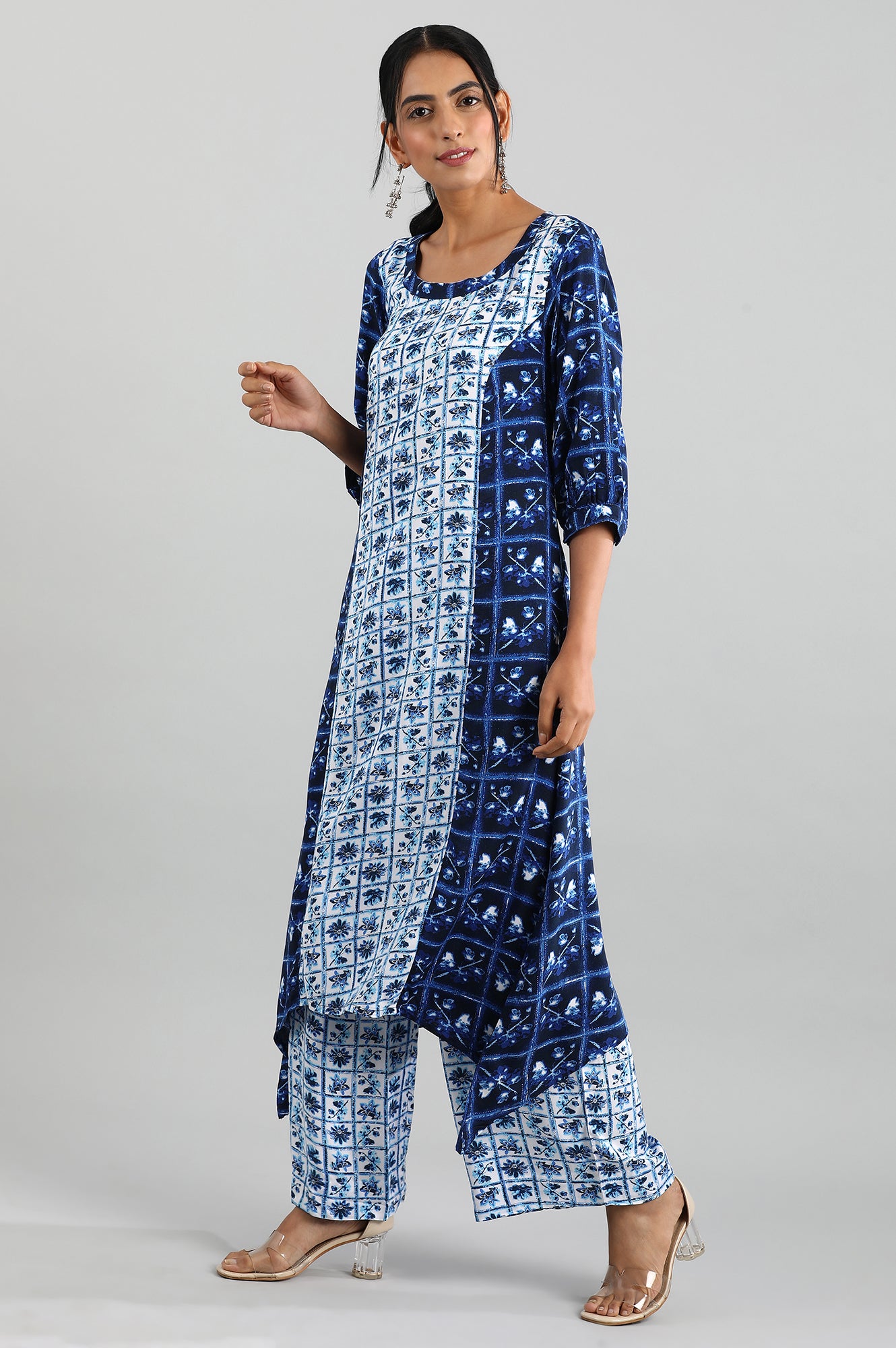 Blue Round Neck Printed kurta