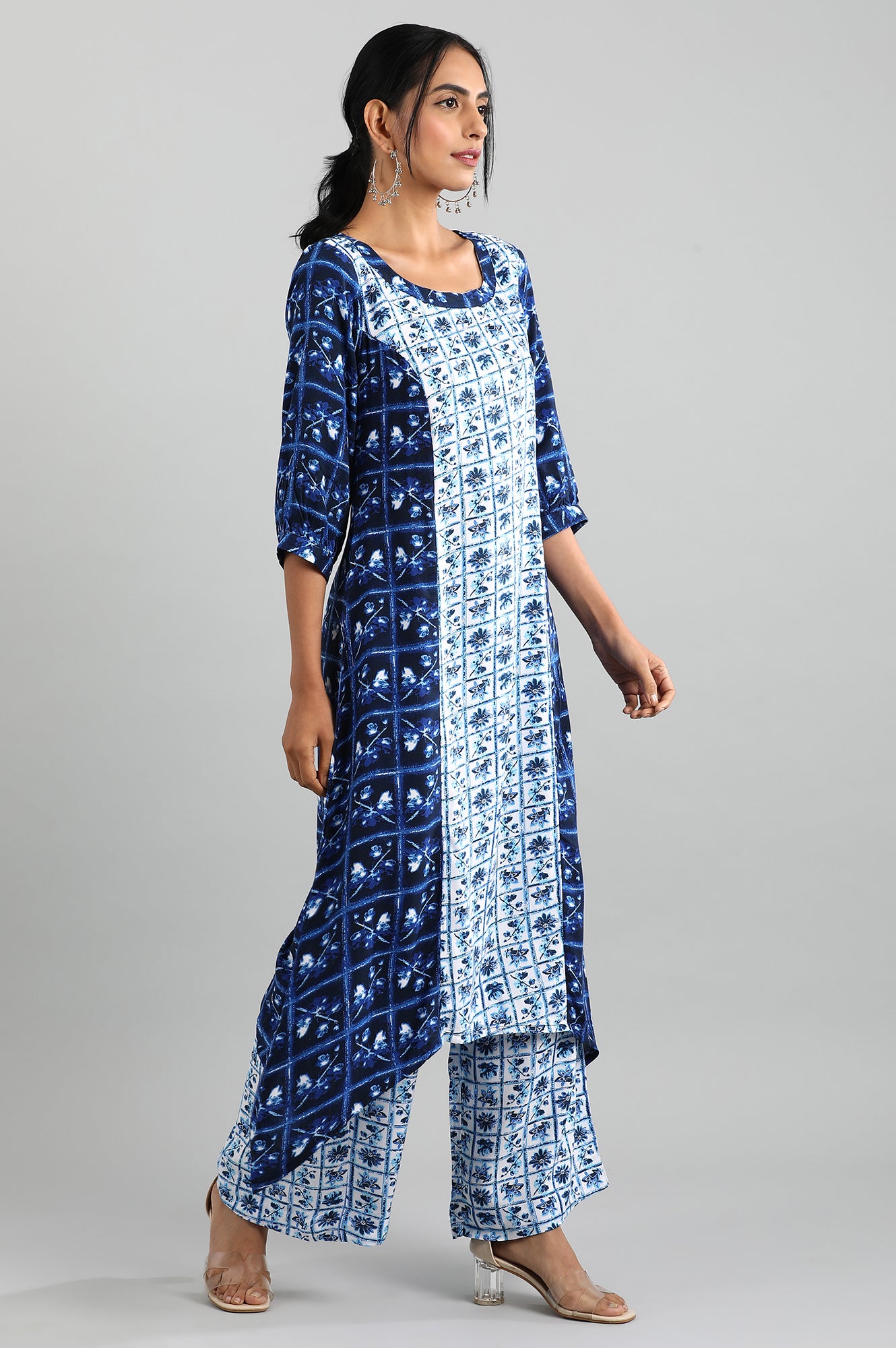 Blue Round Neck Printed kurta