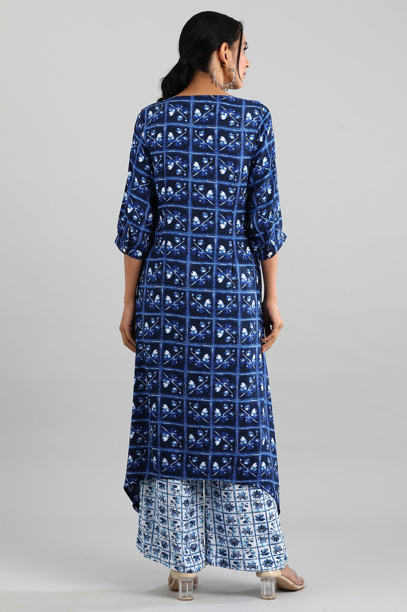 Blue Round Neck Printed kurta