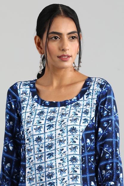 Blue Round Neck Printed kurta