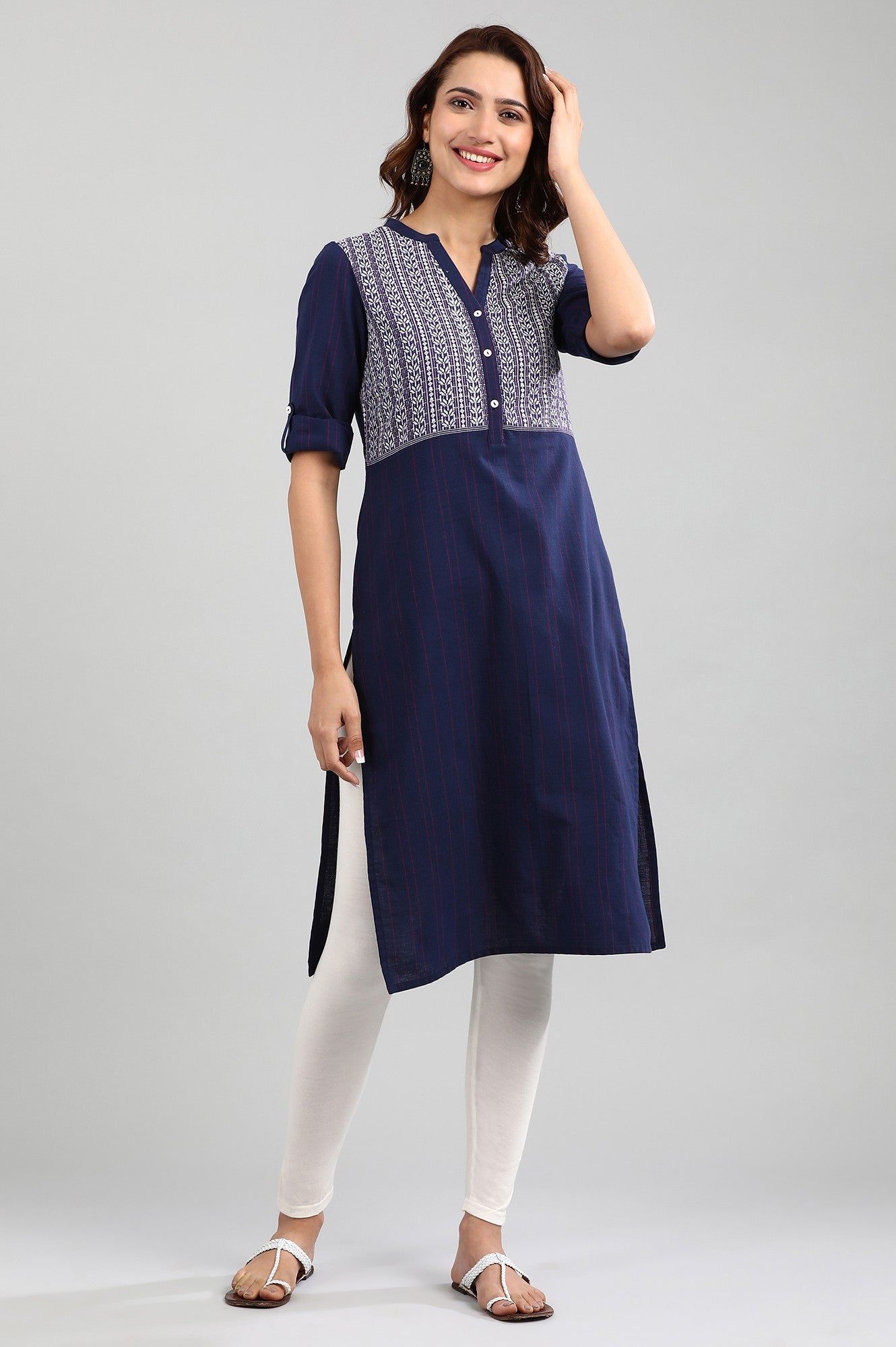 Blue Band Collar Yarn-dyed kurta