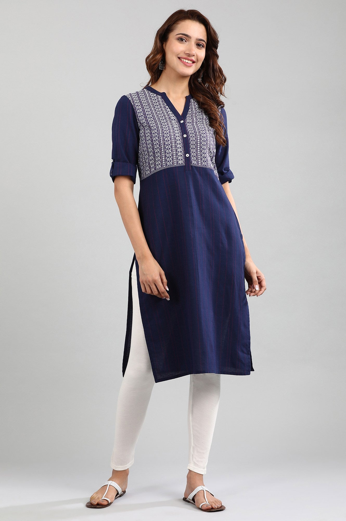 Blue Band Collar Yarn-dyed kurta