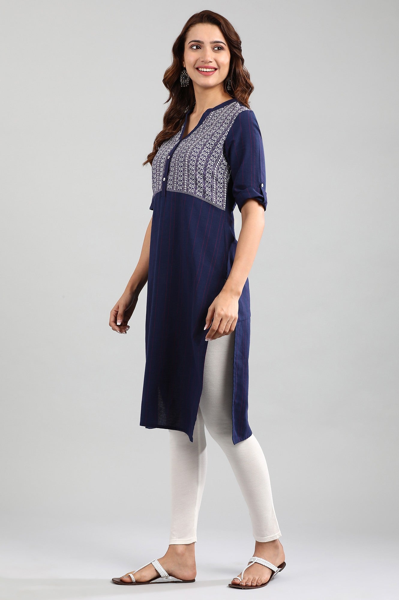 Blue Band Collar Yarn-dyed kurta