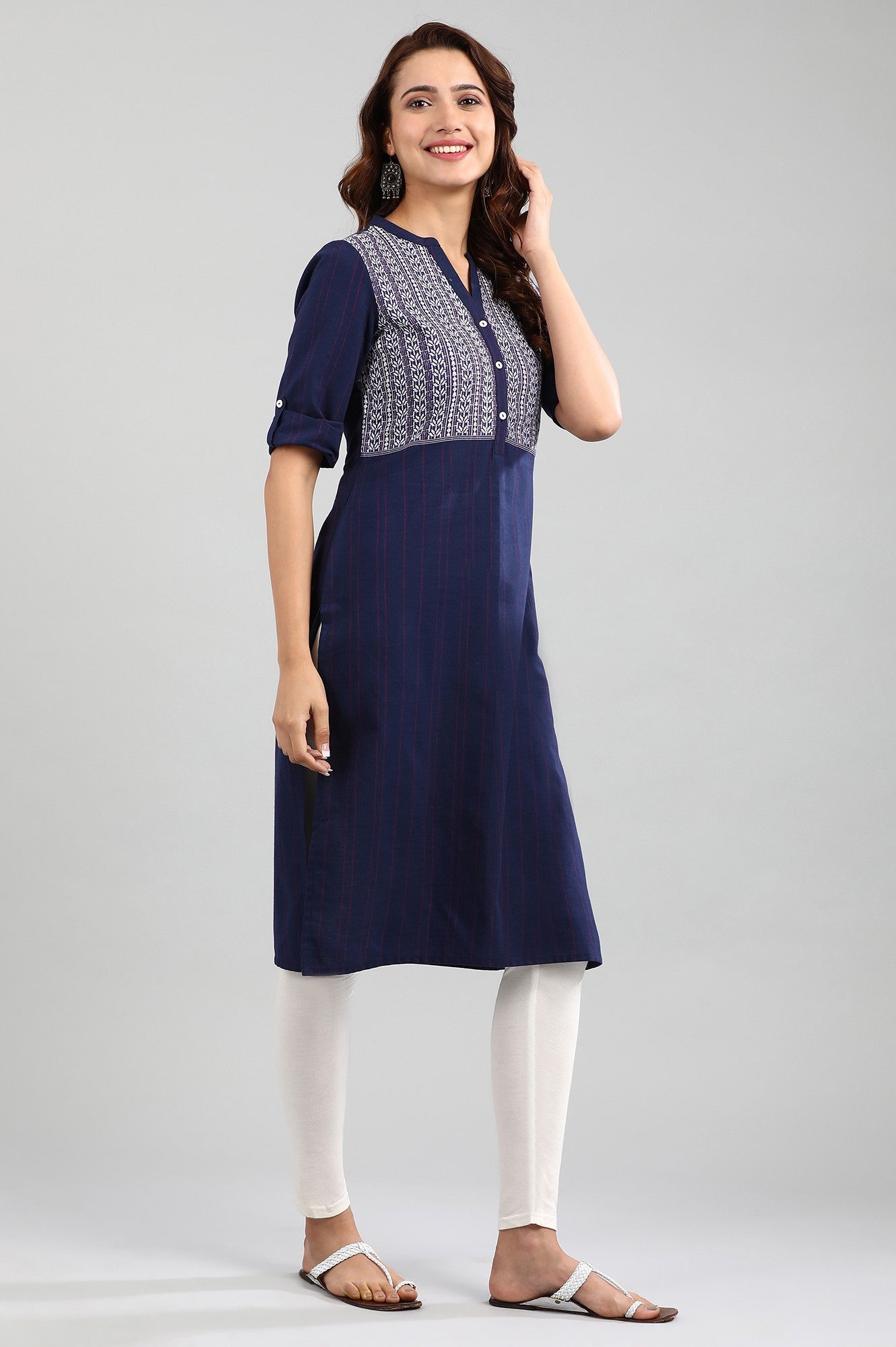 Blue Band Collar Yarn-dyed kurta