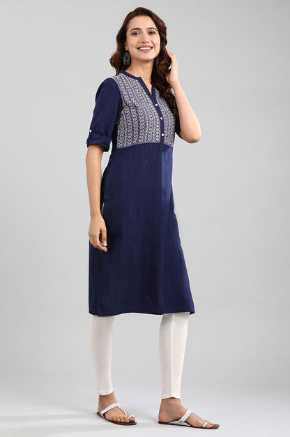 Blue Band Collar Yarn-dyed kurta