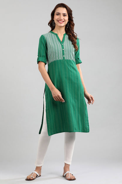 Green Band Collar Yarn-dyed kurta