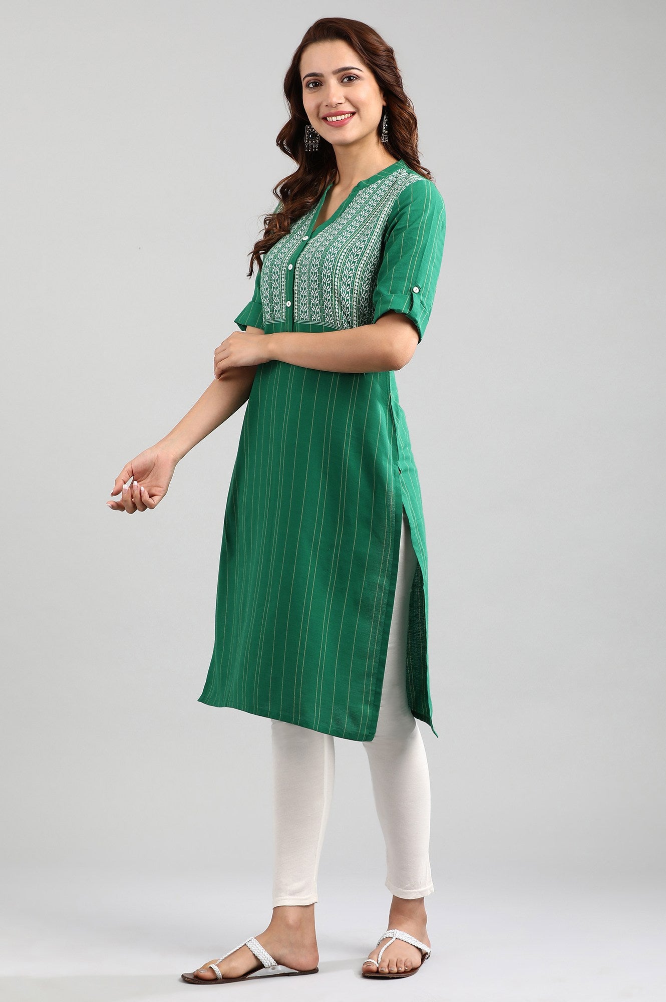 Green Band Collar Yarn-dyed kurta